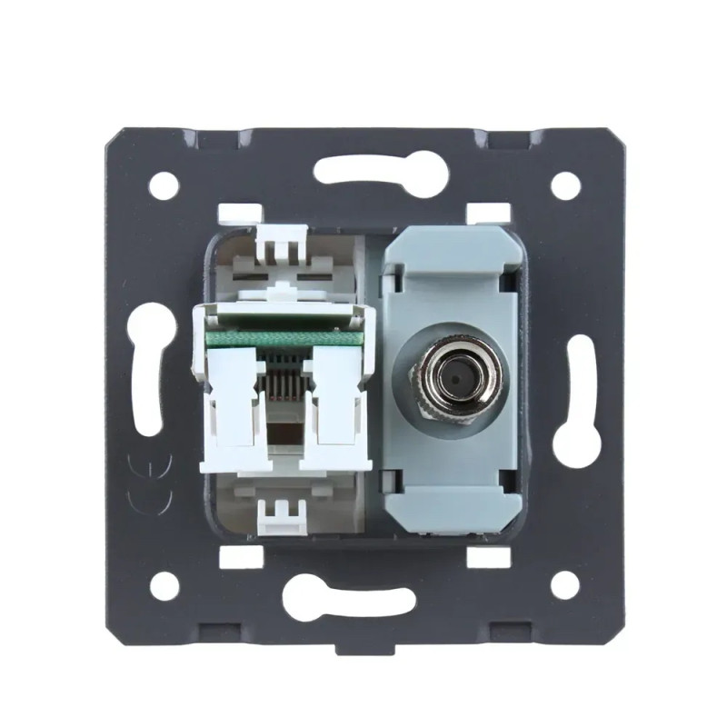 Розетка LIVOLO телевизионная + компьютерная RJ-45 (8P8C Cat.6), белая, с пылезащитой, модуль