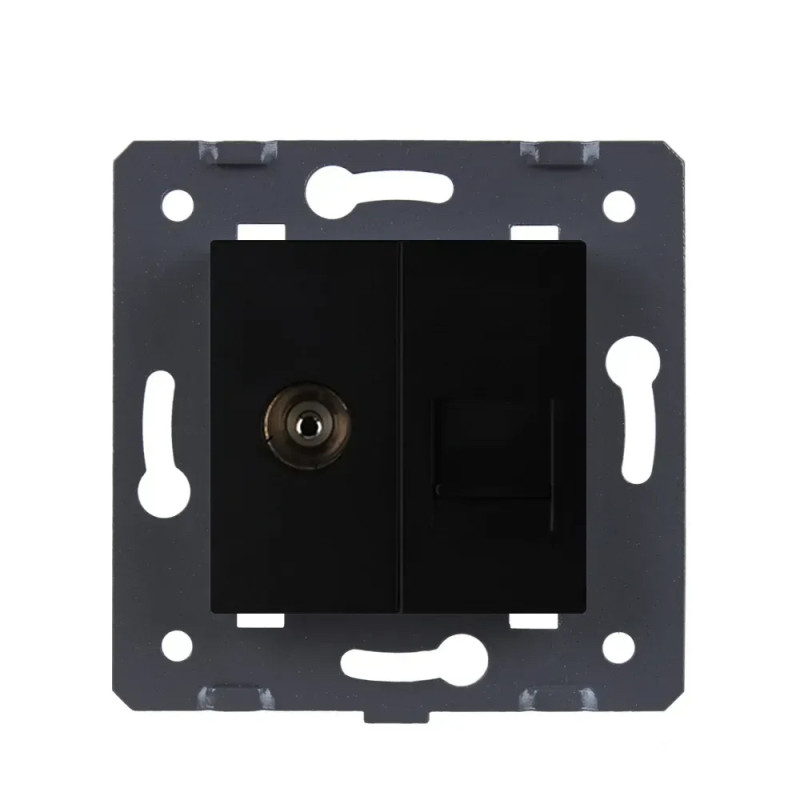 Розетка LIVOLO телевізійна + комп'ютерна RJ-45 (8P8C Cat.6), чорна, з пилозахистом, модуль