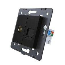 Розетка LIVOLO телевизионная + компьютерная RJ-45 (8P8C Cat.6), черная, с пылезащитой, модуль