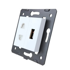 Розетка LIVOLO універсальна + USB зарядка 5V 2.1A, біла, 16А 230В, з шторками, модуль (C7-C1A1USB-11