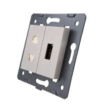 Розетка LIVOLO універсальна + USB зарядка 5V 2.1A, сіра, 16А 230В, з шторками, модуль (C7-C1A1USB-15
