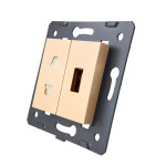 Розетка LIVOLO універсальна + USB зарядка 5V 2.1A, золота, 16А 230В, з шторками, модуль (C7-C1A1USB-