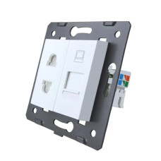 Розетка LIVOLO: універсальна 2-в-1 + комп'ютерна RJ-45 (8P8C Cat.6), біла, зі шторкою, модуль (C7-C1