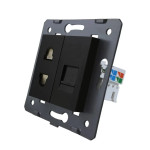 Розетка LIVOLO: універсальна 2-в-1 + комп'ютерна RJ-45 (8P8C Cat.6), чорна, зі шторкою, модуль (C7-C