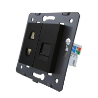 Розетка LIVOLO: универсальная 2-в-1+компьютерная RJ-45 (8P8C Cat.6), черная, со шторкой, модуль (C7-C