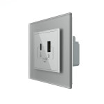 Розетка USB-A та USB-C з Power Delivery 36W LIVOLO сіра матова скло