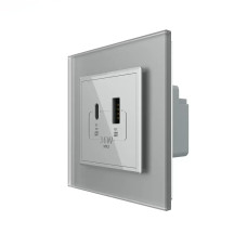 Розетка USB-A и USB-C с Power Delivery 36W LIVOLO серое матовое стекло