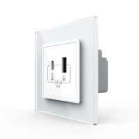 Розетка USB-A и USB-C с Power Delivery 36W Livolo белое стекло (VL-C7FCUA18W.UC18W-2WP)