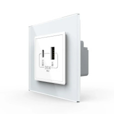 Розетка USB-A и USB-C с Power Delivery 36W Livolo белое стекло (VL-C7FCUA18W.UC18W-2WP)