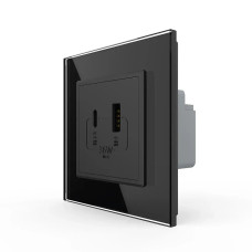 Розетка USB-A и USB-C с Power Delivery 36W Livolo черное стекло (VL-C7FCUA18W.UC18W-2BP)