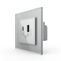 Розетка USB-A и USB-C с Power Delivery 36W Livolo серое стекло (VL-C7FCUA18W.UC18W-2IP)