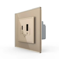 Розетка USB-A та USB-C з Power Delivery 36W Livolo золотий скло (VL-C7FCUA18W.UC18W-2AP)