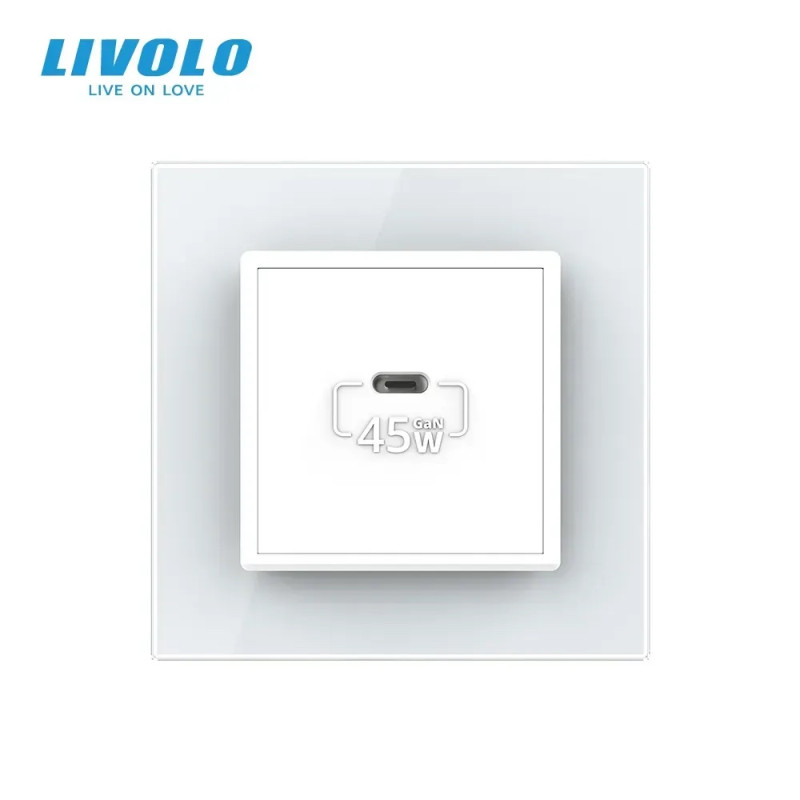 Розетка USB Type-C з Power Delivery 45W Livolo білий (VL-C7-FCUC-2WP)