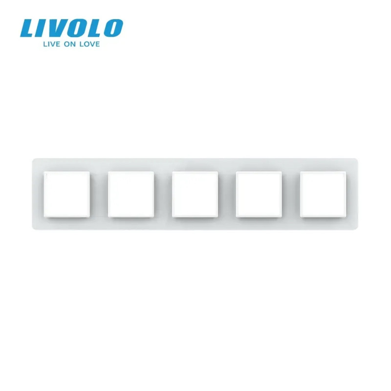 Рамка 5-постова LIVOLO, загартоване скло, біла 2.5D, 365×80 мм