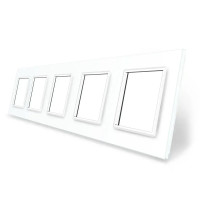 Рамка 5-постовая LIVOLO, закаленное стекло, белая, 365×80 мм (VL-P7E/E/E/E/E-10W)