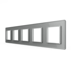 Рамка 5-постовая LIVOLO, закаленное стекло, серая 2.5D, 365×80 мм