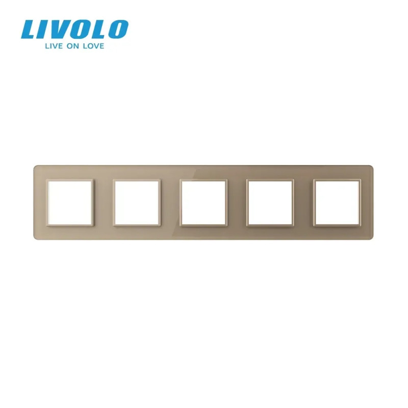 Рамка 5-постовая LIVOLO, закаленное стекло, золотая 2.5D, 365×80 мм