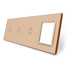 Рамка 4-постовая для трех 1-сенсорных выключателей и розетки (1-1-1-0) LIVOLO, закаленное стекло, золотая