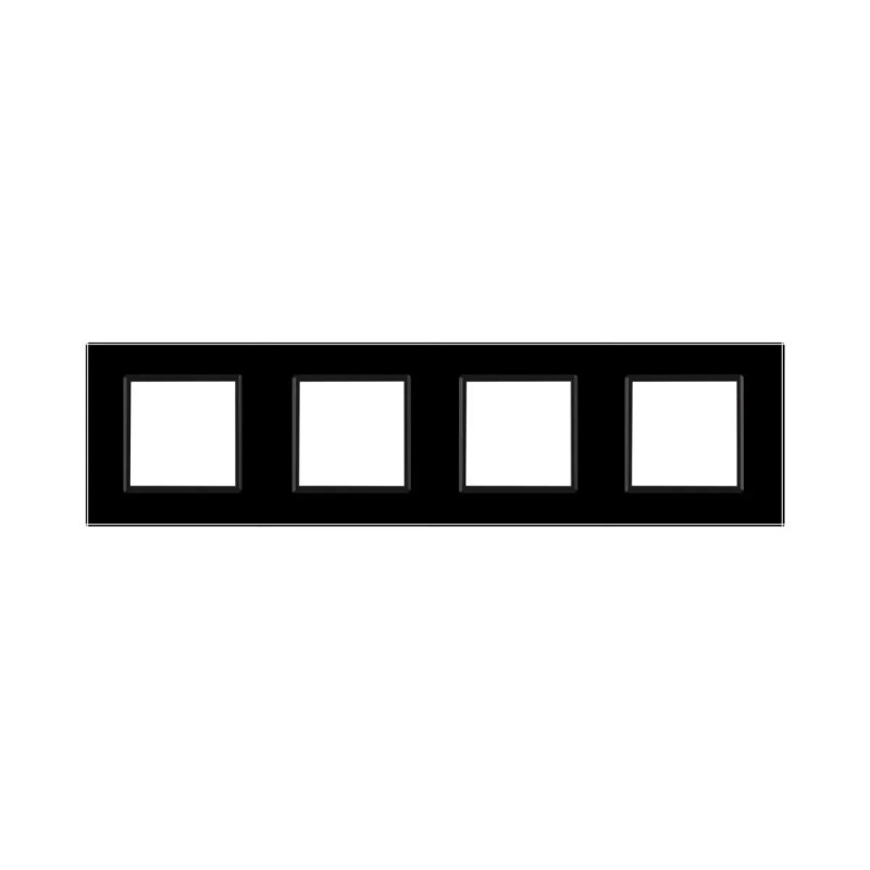 Рамка 4-постовая LIVOLO, закаленное стекло, черная, 294×80 мм (VL-P7E/E/E/E-8B)