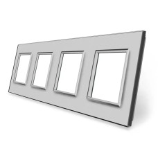 Рамка 4-постовая LIVOLO, закаленное стекло, серая, 294×80 мм (VL-P7E/E/E/E-8I)