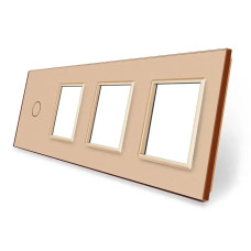Рамка 4-постовая для 1-сенсорного выключателя и трех розеток (1-0-0-0) LIVOLO, закаленное стекло, золото