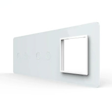 Рамка 3-постова для двох 2-сенсорних вимикачів і розетки (2-2-0) LIVOLO, загартоване скло, біла 2.5D