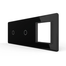 Рамка 3-постовая для двух 1-сенсорных выключателей и розетки (1-1-0) LIVOLO, закаленное стекло, черная 2.5