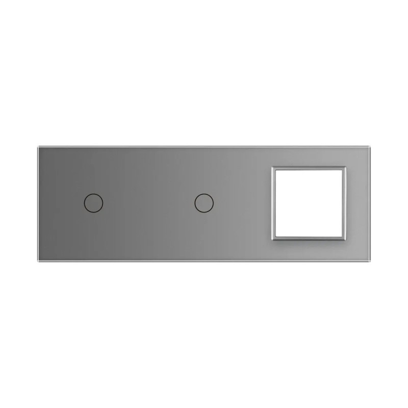 Рамка 3-постова для двох 1-сенсорних вимикачів і розетки (1-1-0) LIVOLO, загартоване скло, сіра мато