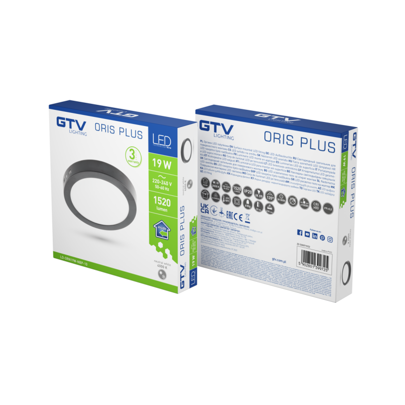 Світлодіодний світильник ORIS PLUS (накладний) IP20 19W 4000K 1520lm чорний GTV LD-ORN19W-NBP-10