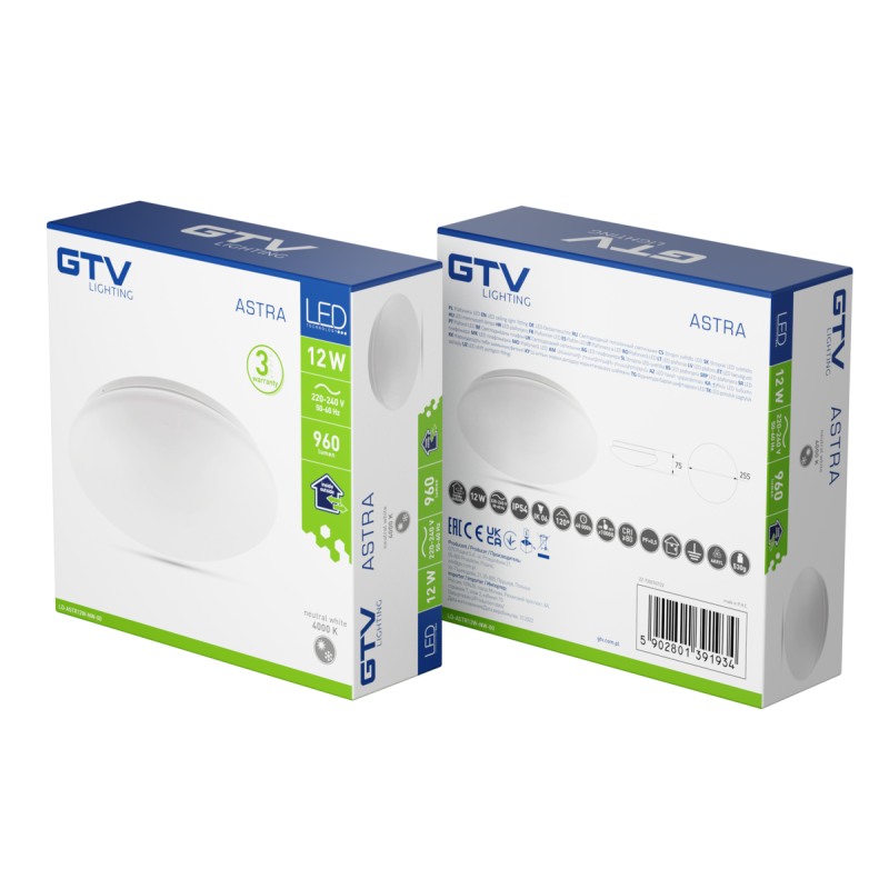 Cвітильник світлодіодний ASTRA Ø255mm 4000K 12W 960lm AC180-250V 50/60Hz IP54 GTV LD-ASTR12W-NW-00