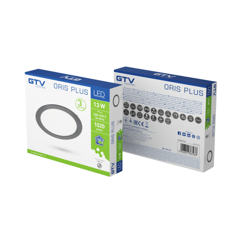 Светодиодный светильник ORIS PLUS (врезной), IP20, 13W, 1020lm, 4000K, черный GTV LD-ORW13W-NBP-10