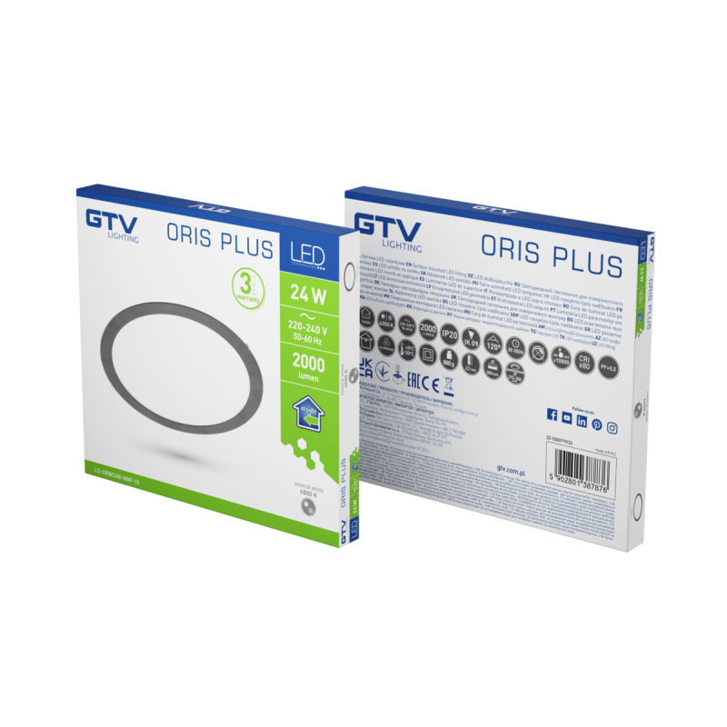 Світлодіодний світильник ORIS PLUS (врізний) IP20 24W 2000lm 4000K чорний GTV LD-ORW24W-NBP-10