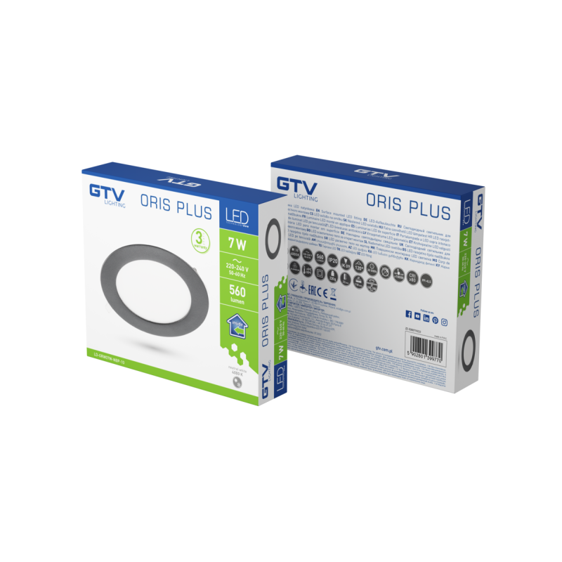 Светодиодный светильник ORIS PLUS (врезной), IP20, 7W, 560lm, 4000K, черный GTV LD-ORW07W-NBP-10