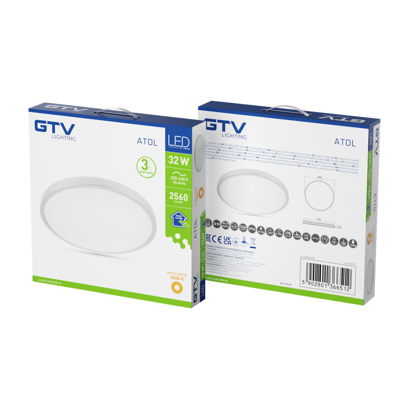 Світильник світлодіодний ATOL Ø400mm 3000K 32W 2560lm AC180-250V 50/60 Hz IP54 GTV LD-ATOL32W-WW-02