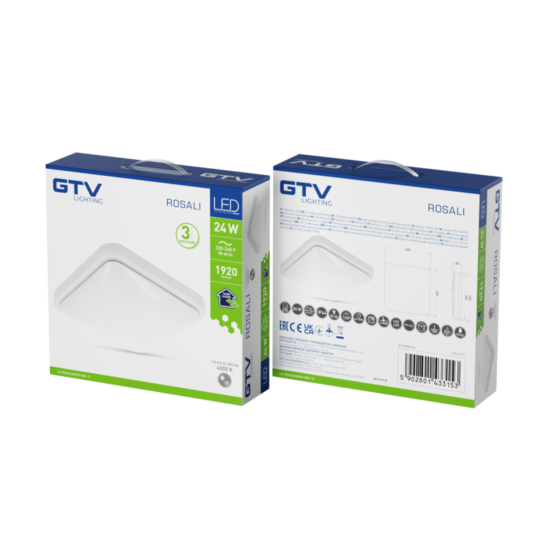 Светильник светодиодный ROSALI, 24 Вт, 1920 лм, 4000K, AC180-250В, PF>0,5, IP44, 325x325 мм, квадра LD-ROSA24WKW-NW-10