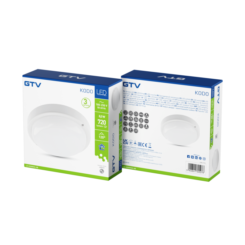Светильник светодиодный накладной KODO 8 Вт 720 Лм AC175-260В 4000K 50-60 Гц GTV LD-KD08WOK-NB