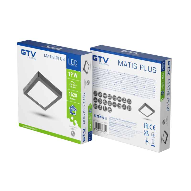 Светильник накладной светодиодный MATIS PLUS 19 Вт 1520 Лм 4000K АС220-240В 50-60 Гц IP20 GTV LD-MAN19W-NBP