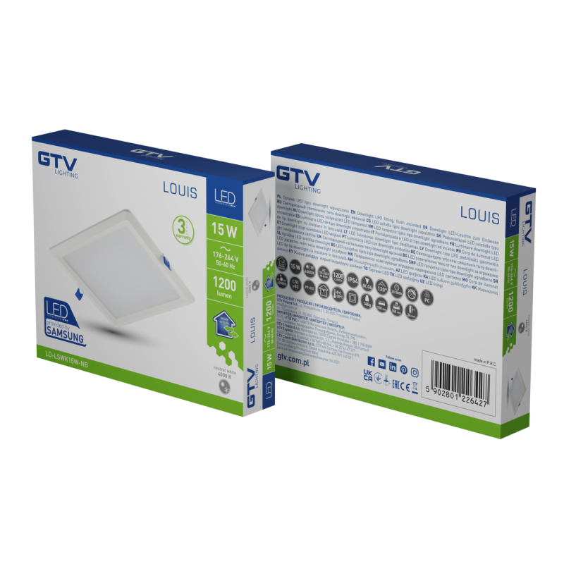 Светильник светодиодный врезной LOUIS 15 Вт 1200 Лм 4000K AC176-264В 50-60 Гц IP54 квадратный GTV LD-LSWK15W-NB