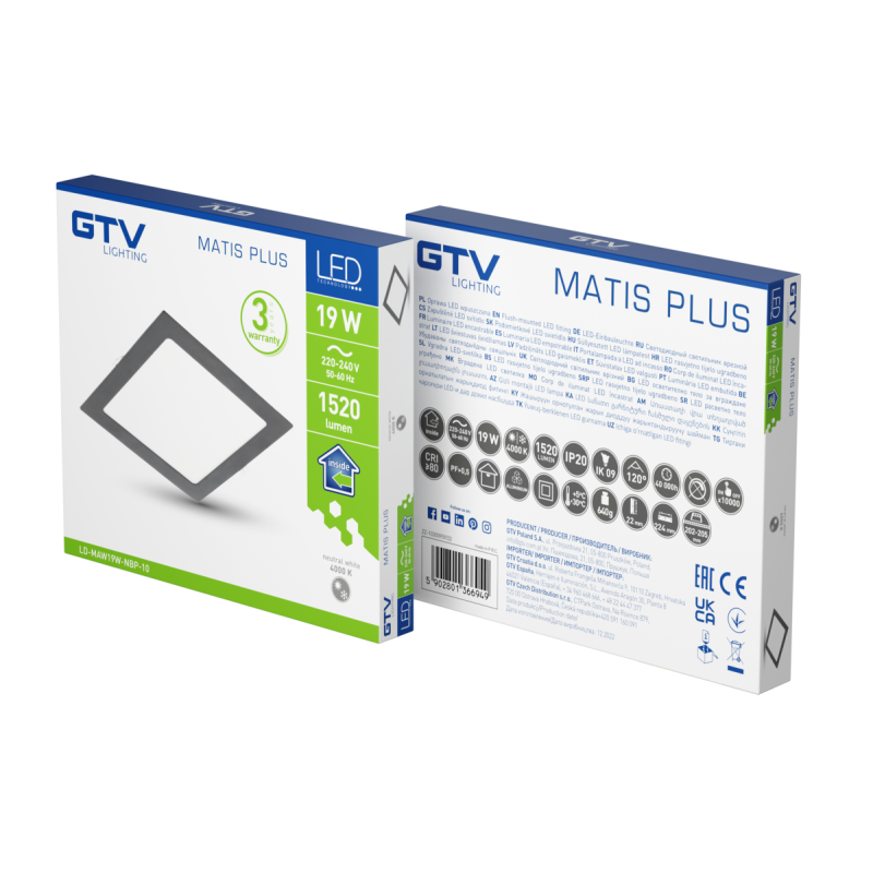 Светильник светодиодный врезной MATIS PLUS 19W 1520lm AC220-240V 50/60Hz 120° 4000K IP20 черный GTV LD-MAW19W-NBP-10