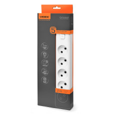 Сетевой удлинитель VIDEX ONCORD б/з 5п 2м с кнопкой White