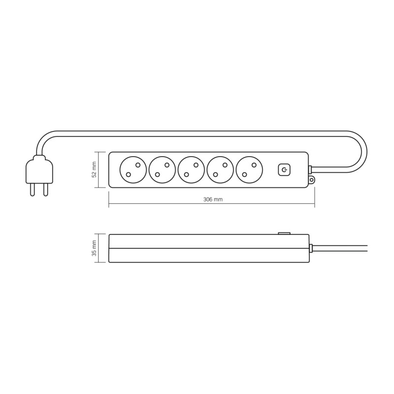 Мережевий подовжувач VIDEX ONCORD б/з 5п 2м з кнопкою White