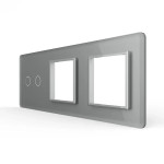 Рамка 3-постова для 2-сенсорного вимикача і 2 розеток (2-0-0) LIVOLO, загартоване скло, сіра 2.5D, 2
