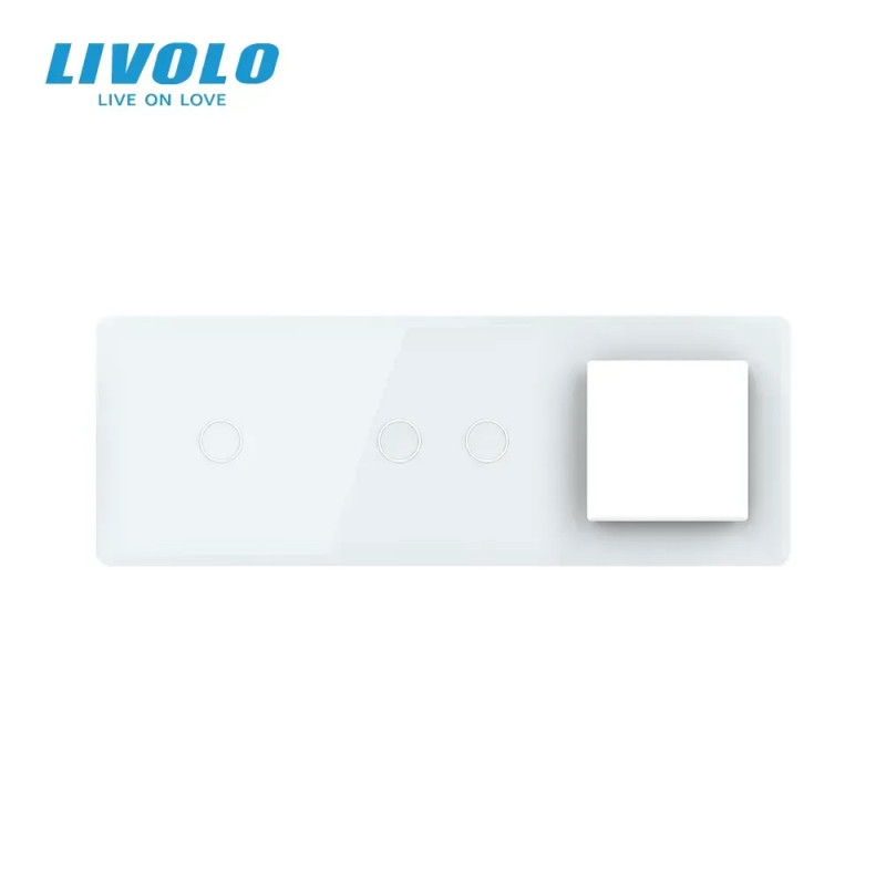 Рамка 3-постова для 1-сенсорного та 2-сенсорного вимикачів і розетки (1-2-0) LIVOLO, загартоване скл