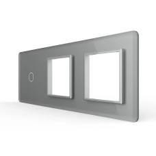 Рамка 3-постова для 1-сенсорного вимикача і 2 розеток (1-0-0) LIVOLO, загартоване скло, сіра 2.5D, 2