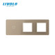 Рамка 3-постова для 1-сенсорного вимикача і 2 розеток (1-0-0) LIVOLO, загартоване скло, золота 2.5D,