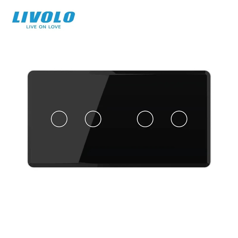 Рамка 2-постова для двох 2-сенсорних вимикачів (2-2) LIVOLO, загартоване скло, чорна 2.5D, 151×80 мм