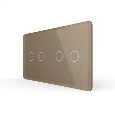 Рамка 2-постова для двох 2-сенсорних вимикачів (2-2) LIVOLO, загартоване скло, золота 2.5D, 151×80 м