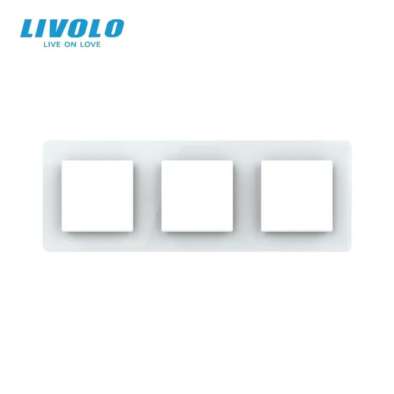 Рамка 3-постовая LIVOLO, закаленное стекло, белая 2.5D, 223×80 мм