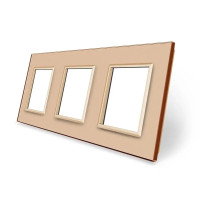 Рамка 3-постовая LIVOLO, закаленное стекло, золотая, 223×80 мм (VL-P7E/E/E-6A)