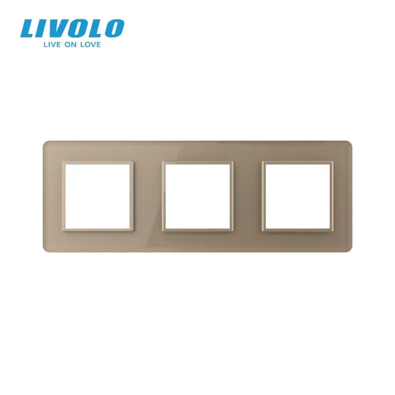 Рамка 3-постова LIVOLO, загартоване скло, золота 2.5D, 223×80 мм
